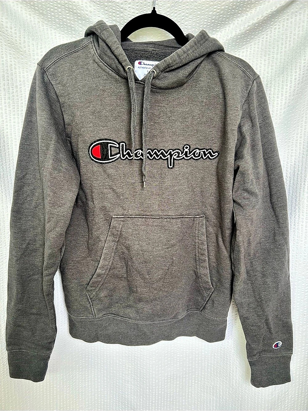 Champion Script Logo Hoodie Gray Pullover Hoodie Small